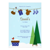 Winter Clothesline Baby Boy Birthday Party Invite
