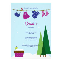 Winter Clothesline Baby Girl Birthday Party Invite