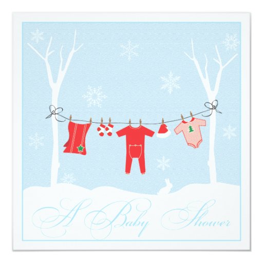 Winter Clothesline Baby Shower Invitation Winter Clothesline Baby Shower Invitation