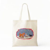 Winter dogs in snow boots fun cute modern folk art bags