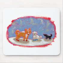 Winter dogs in snow boots fun cute modern folk art mousepads