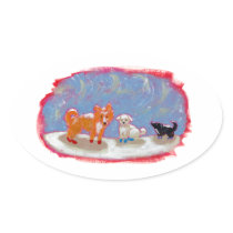 Winter dogs in snow boots fun cute modern folk art stickers