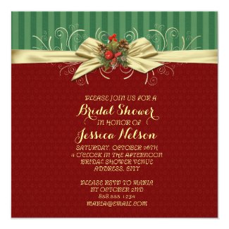 Winter Elegant Damask Christmas Bridal Shower 5.25x5.25 Square Paper Invitation Card