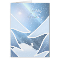 winter, fantasy, december, xmas, christmas, pine, trees, star, holidays, hills, snow, snowflake, aurora, stars, glitter, rays, Card with custom graphic design