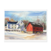Winter Farmhouse & Red Barn postcards by ElaineOriginals Winter Farmhouse & Red Barn postcards