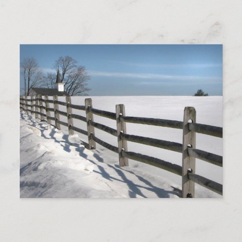 Winter Fence and Church postcard