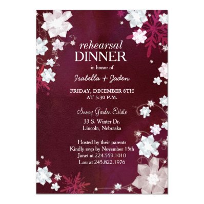 Winter Floral Wedding Rehearsal Dinner Invitation