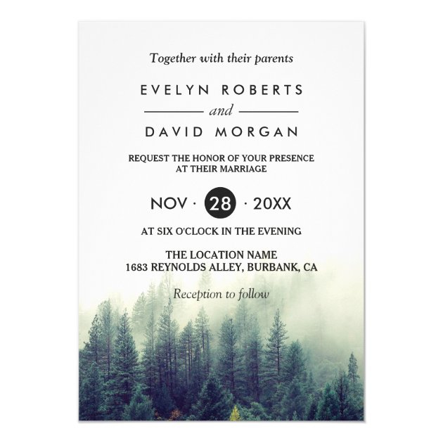Winter Forest Pine Trees Elegant Chic Wedding Card (front side)