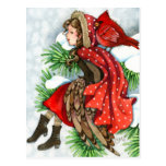 Winter Friends - Cardinal Bird Girl Postcards postcards