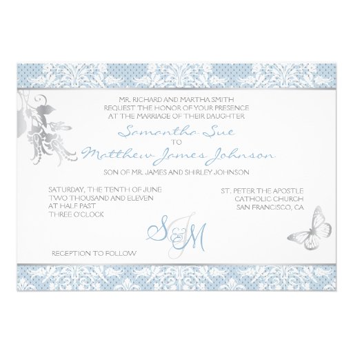 Winter Frost Damask Wedding Invitation Card