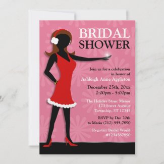 Winter Girl Red Dress Pink Bridal Shower Custom Invitations
