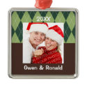 Winter green argyle custom photo holiday keepsake ornament