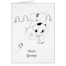 Winter Greetings Mouse and Robin Christmas Card