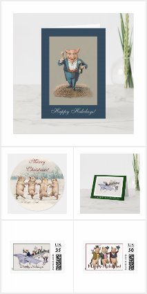 Winter Holiday Cards, Stamps and Wrapping Paper