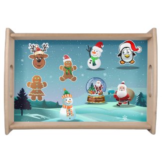 Winter Holiday Cartoon Serving Tray