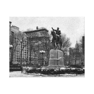 Winter in NYC's Union Square 001 Black White Gallery Wrapped Canvas