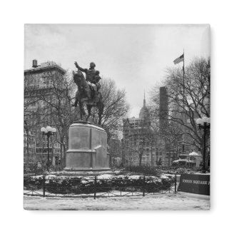 Winter in NYC's Union Square 001 Black White Fridge Magnets