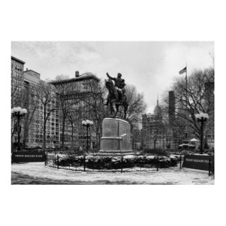 Winter in NYC's Union Square 001 Black White Poster