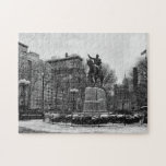 Winter in NYC's Union Square 001 Black White Puzzle