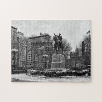 Winter in NYC's Union Square 001 Black White Puzzle