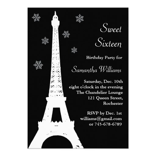 Winter in Paris Birthday Invite black