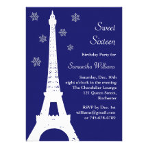 Winter in Paris Birthday Invite indigo