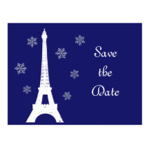 Winter in Paris Save the Date Postcard indigo