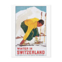Winter in Switzerland Vintage Travel Poster postcards by vintagegiftmall Winter in Switzerland Vintage Travel Poster postcards