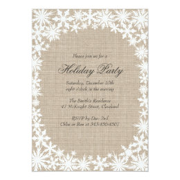 Winter Lace on Burlap Holiday Party Invitation