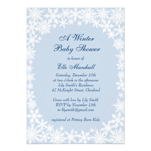 Winter Lace on Icy Blue Baby Shower Invitation