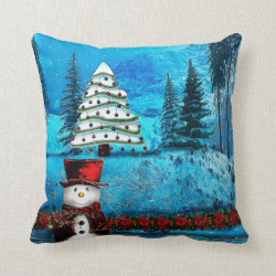 Winter Lake Christmas Folk Decor Pillow
