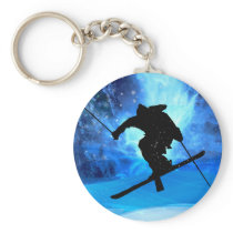 Winter Landscape and Freestyle Skier Keychain