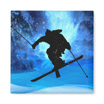 Winter Landscape and Freestyle Skier Refrigerator Magnets