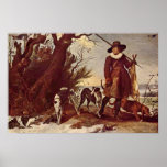 winter landscape with a hunter by Jan van Eijden Poster
