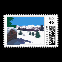 Winter Log Cabin Postage stamps