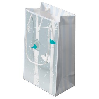 Winter Love Birds In White And Gray Small Gift Bag