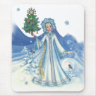 standard_mousepad - Soft blue tones set the mood for this delightful winter fairy. She hold a small Christmas tree and the wind is blowing lovely swirls of snow and snowflakes about her. A vintage touch of fantasy for the holiday season.: Sizes 
