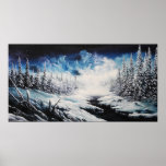 Winter Moon snow scene canvas painting for sale posters