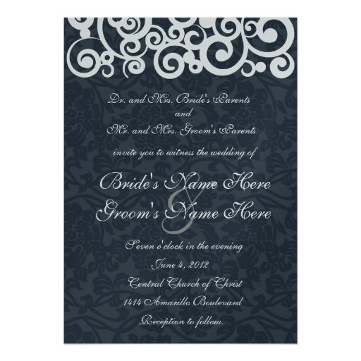 Winter Navy Blue Swirls Wedding Invitation