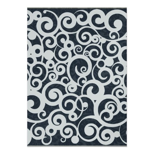 Winter Navy Blue Swirls Wedding Invitation
