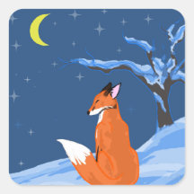 Winter Night Fox Square Stickers