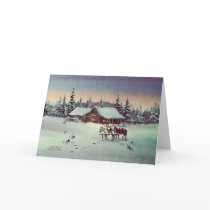 WINTER NIGHT LOG CABIN by SHARON SHARPE Card