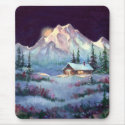 WINTER NIGHT LOG CABIN by SHARON SHARPE mousepads