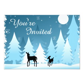 Winter Night Woodland Deer Baby Shower Invitation
