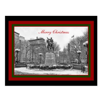 Winter NYC Union Square B & W Merry Christmas Postcard