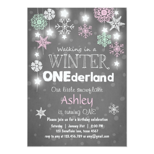 winter onederland birthday party invite mint pink zazzle winter party invitation template