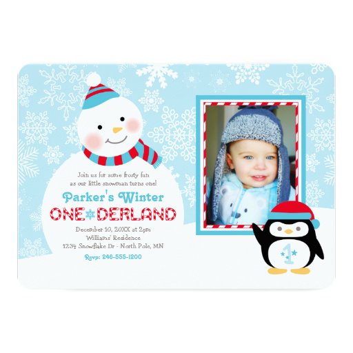 Winter ONEderland Birthday | Snowman and Penguin Card