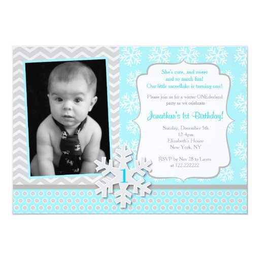 Winter Onederland Snowflake Birthday Invitation (front side)