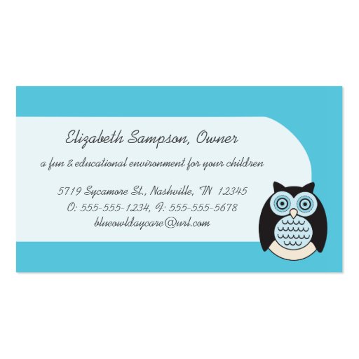 Winter Owls Daycare Business Cards (back side)