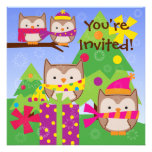 Winter Owls Holiday Birthday Invitation